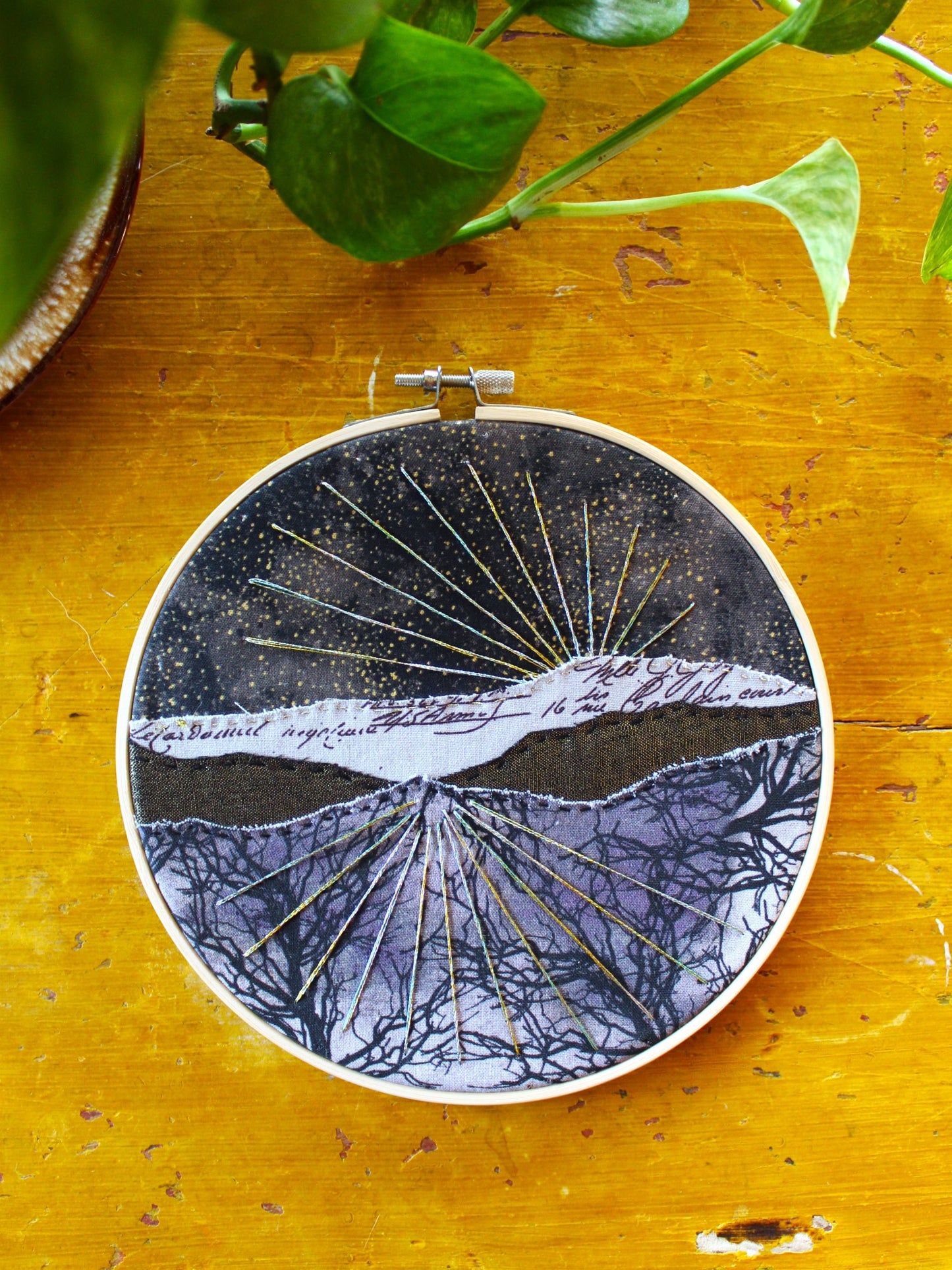 Art for Gaza | Metallic Mountains Fabric Collage by Beth