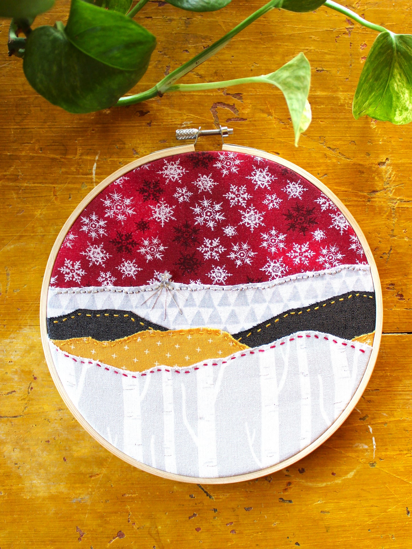 Art for Gaza | Snowflakes & Birch Fabric Collage by Beth