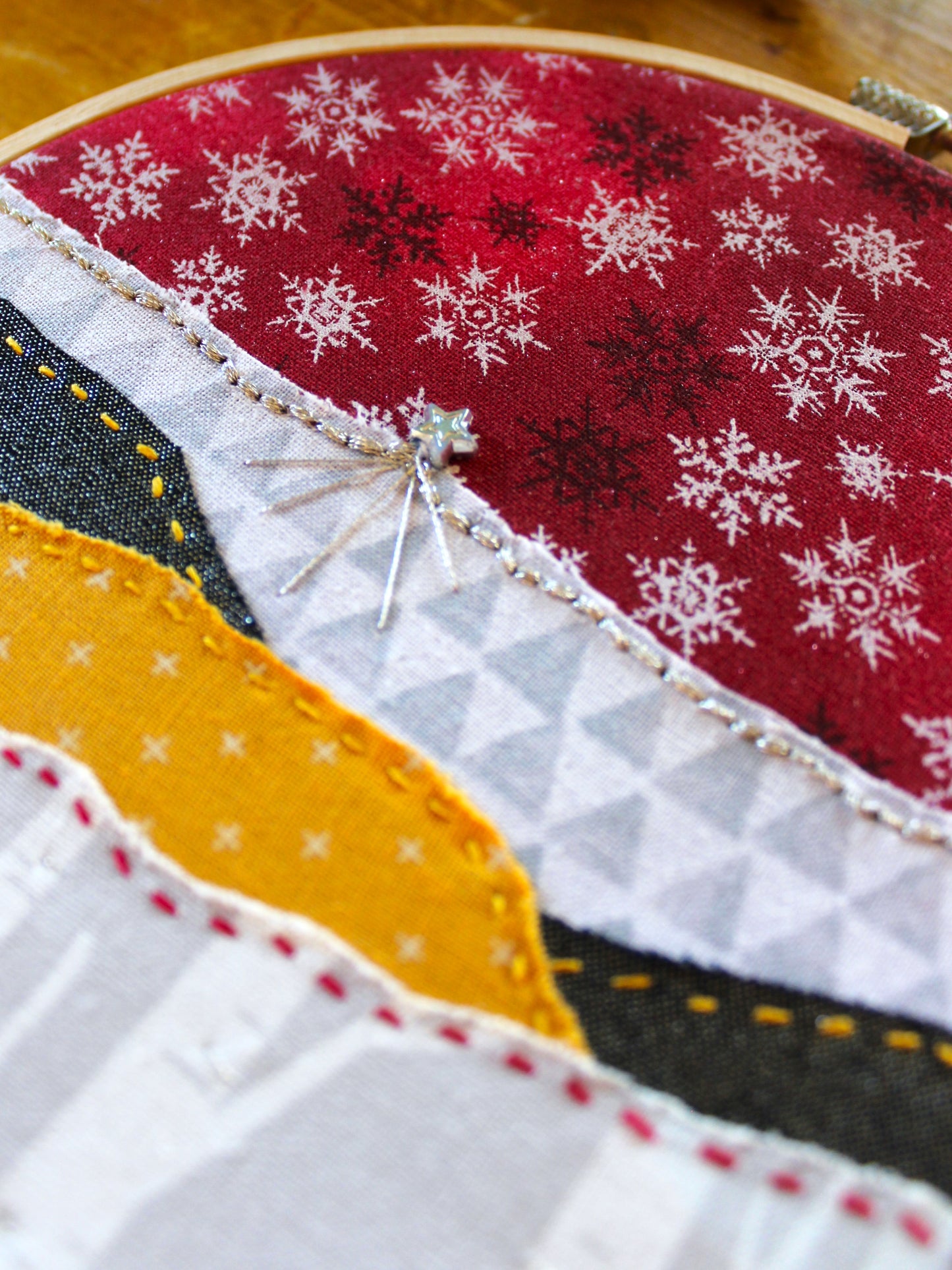 Art for Gaza | Snowflakes & Birch Fabric Collage by Beth