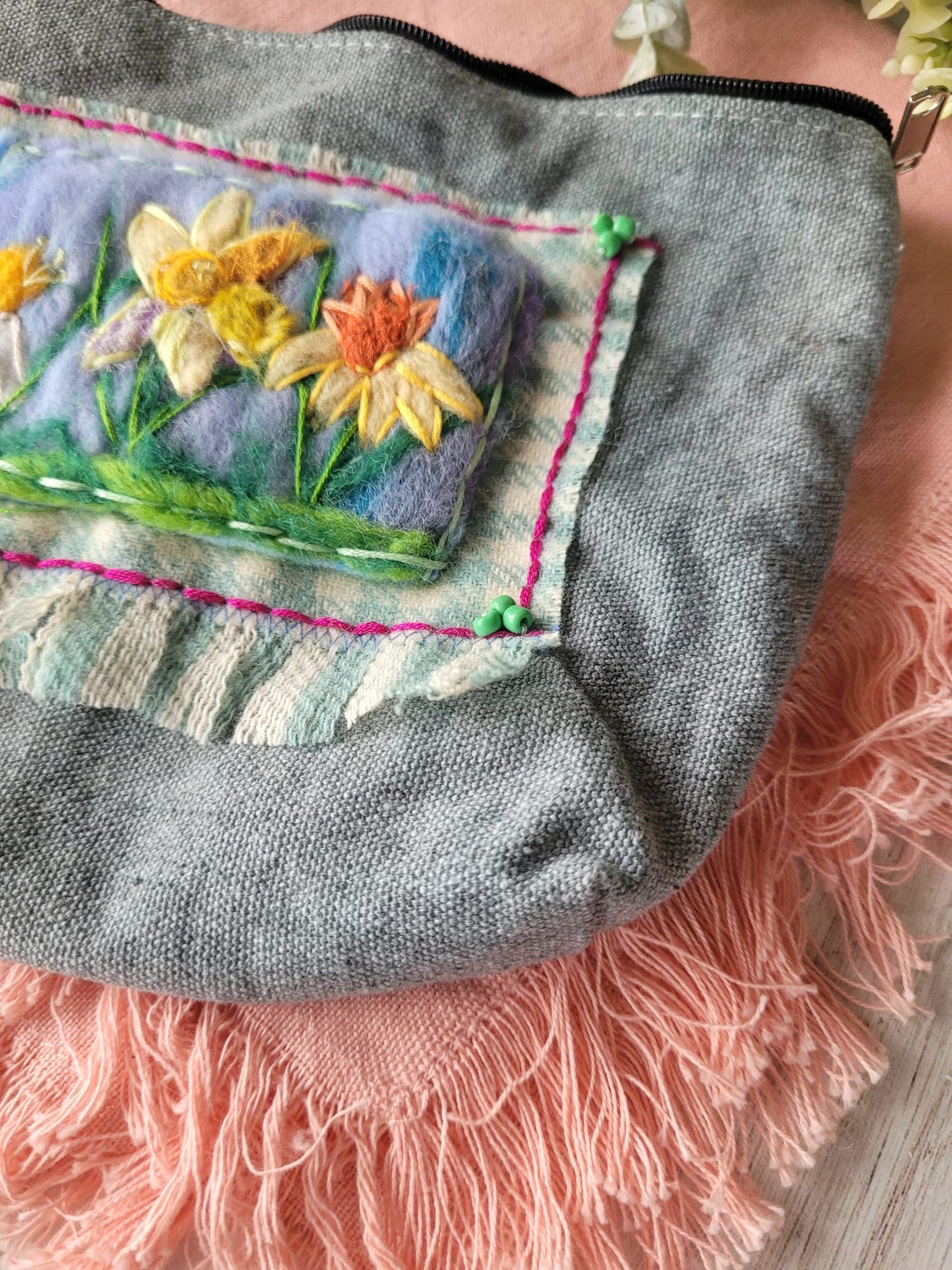 Felted Daffodil Zipper Pouch