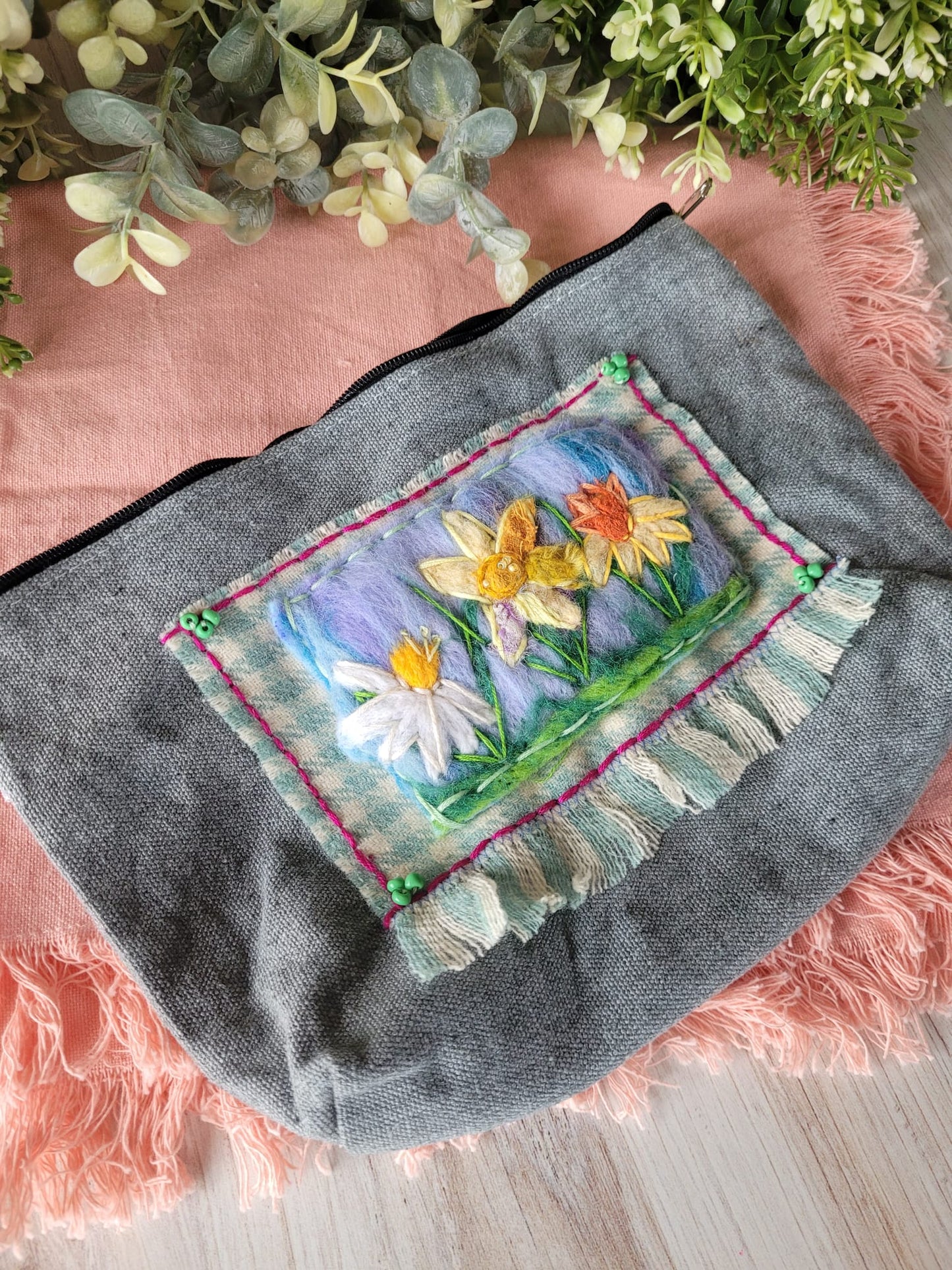 Felted Daffodil Zipper Pouch