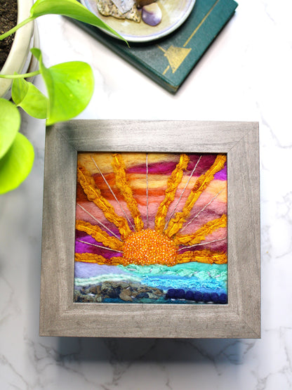 the early bird gets the sunrise | Framed Sunrise/Sunset Textile Collage