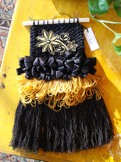 Art for Gaza | Black and Gold Floral Weaving by Seespriya