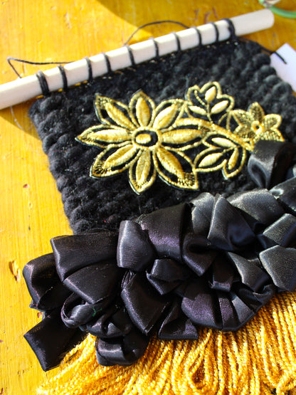 Art for Gaza | Black and Gold Floral Weaving by Seespriya