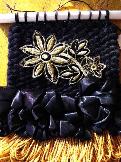 Art for Gaza | Black and Gold Floral Weaving by Seespriya