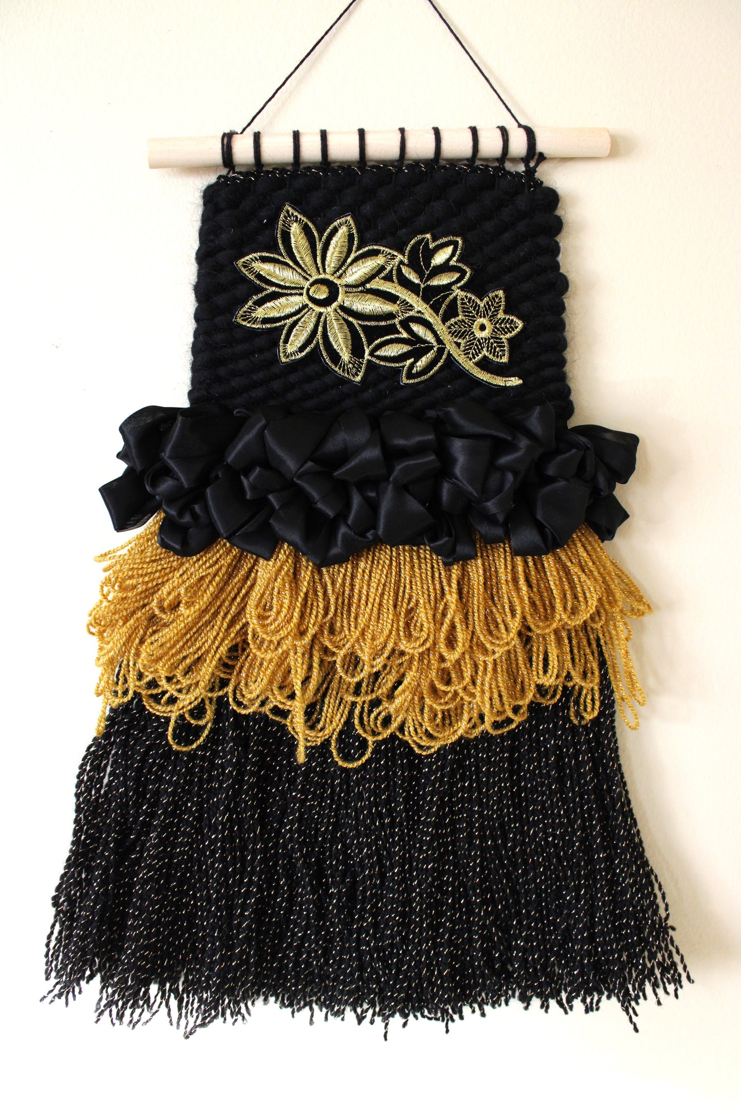 Art for Gaza | Black and Gold Floral Weaving by Seespriya