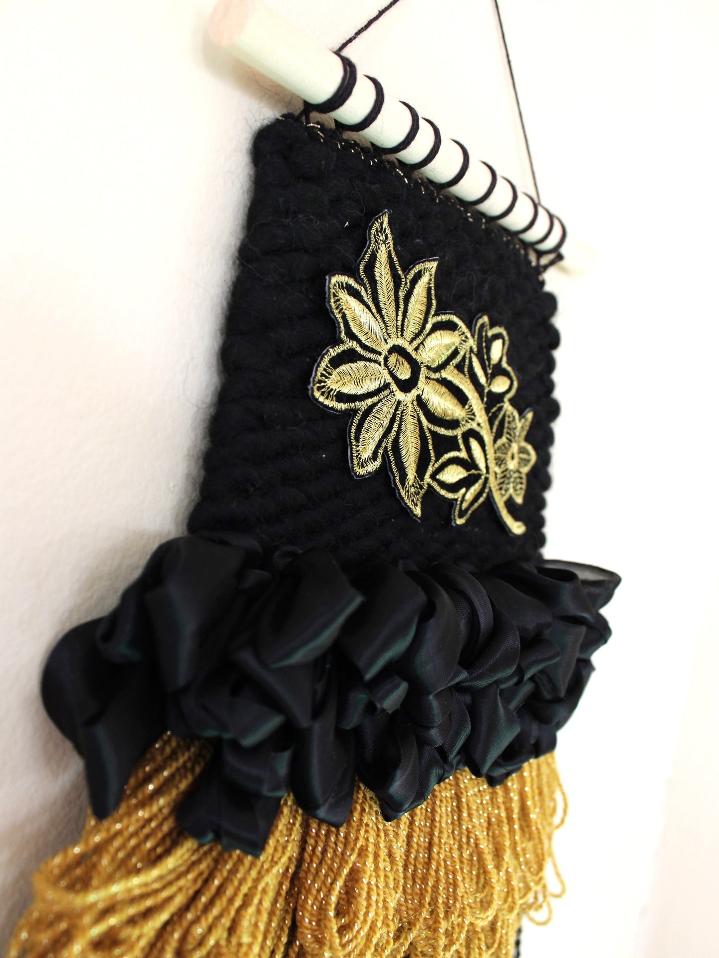 Art for Gaza | Black and Gold Floral Weaving by Seespriya