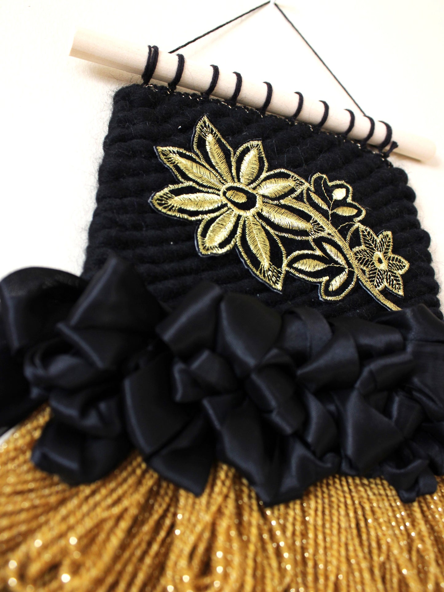 Art for Gaza | Black and Gold Floral Weaving by Seespriya