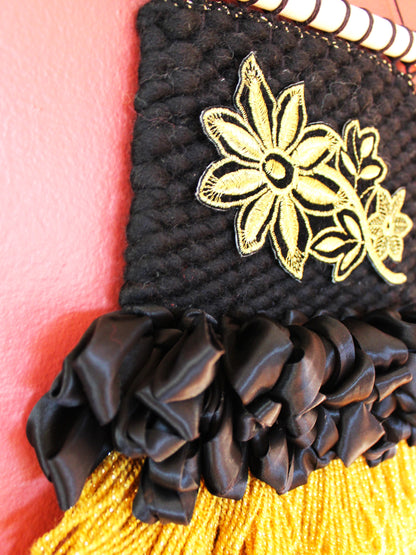 Art for Gaza | Black and Gold Floral Weaving by Seespriya