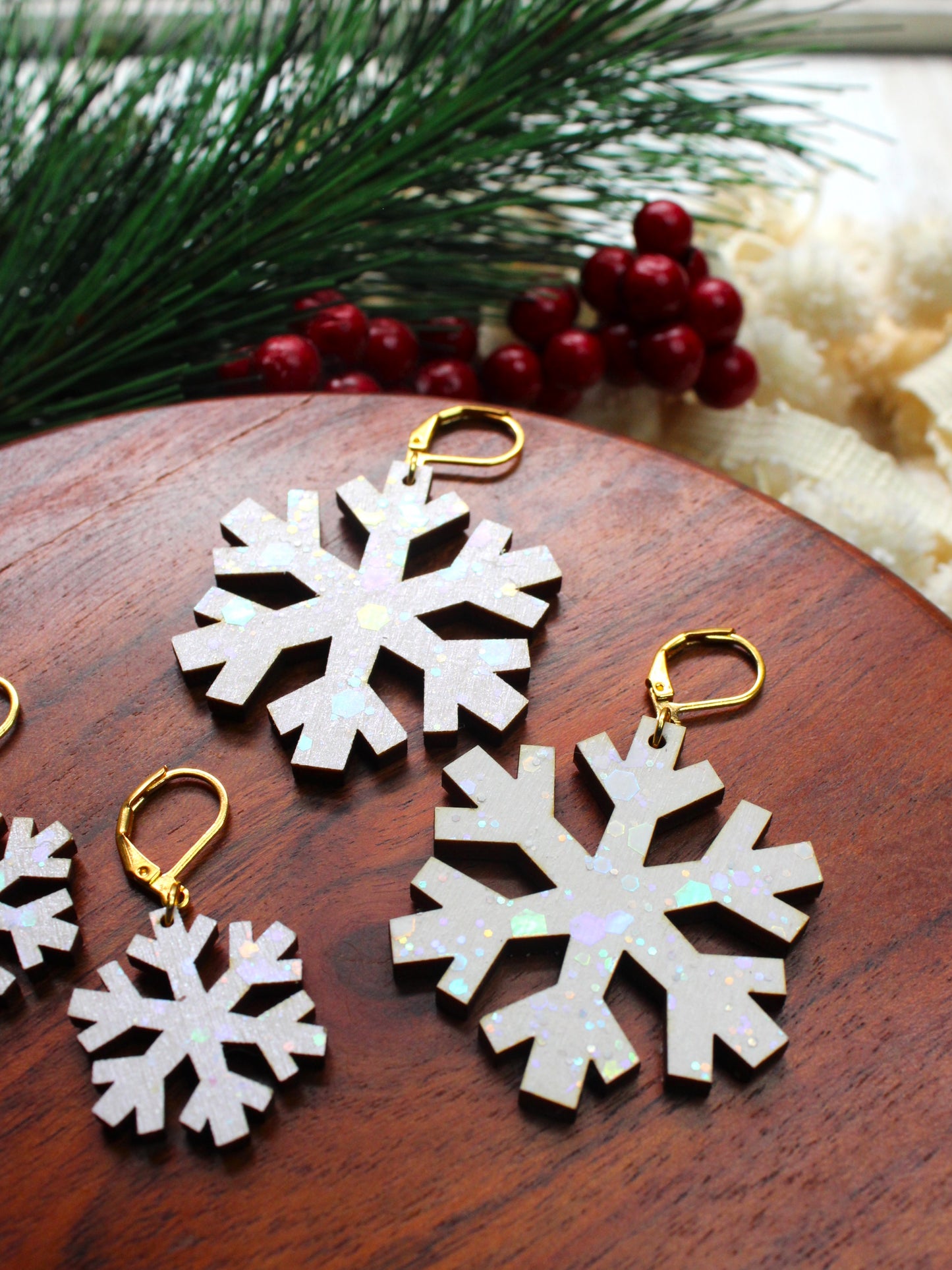 Khione | Glitter Snowflake Dangles