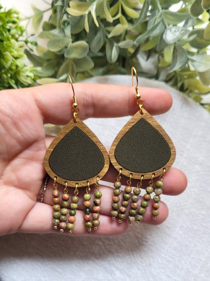 Gemma | Olive & Ukanite Beaded Dangles