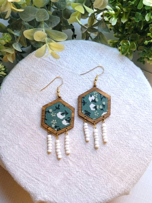 Joshua | Green and White Floral Beaded Dangles