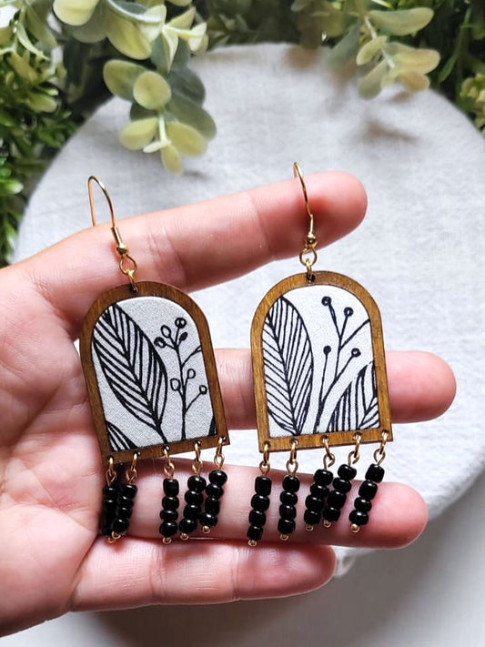 Phoebe | Black & White Botanical Beaded Dangles