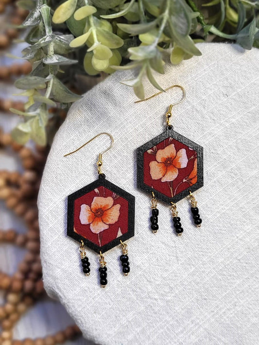 Deb | Beaded Floral Cranberry Dangles