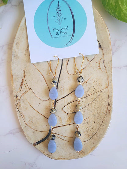 Art for Gaza | Dalmatian Jasper & Angelite Earrings by Kate