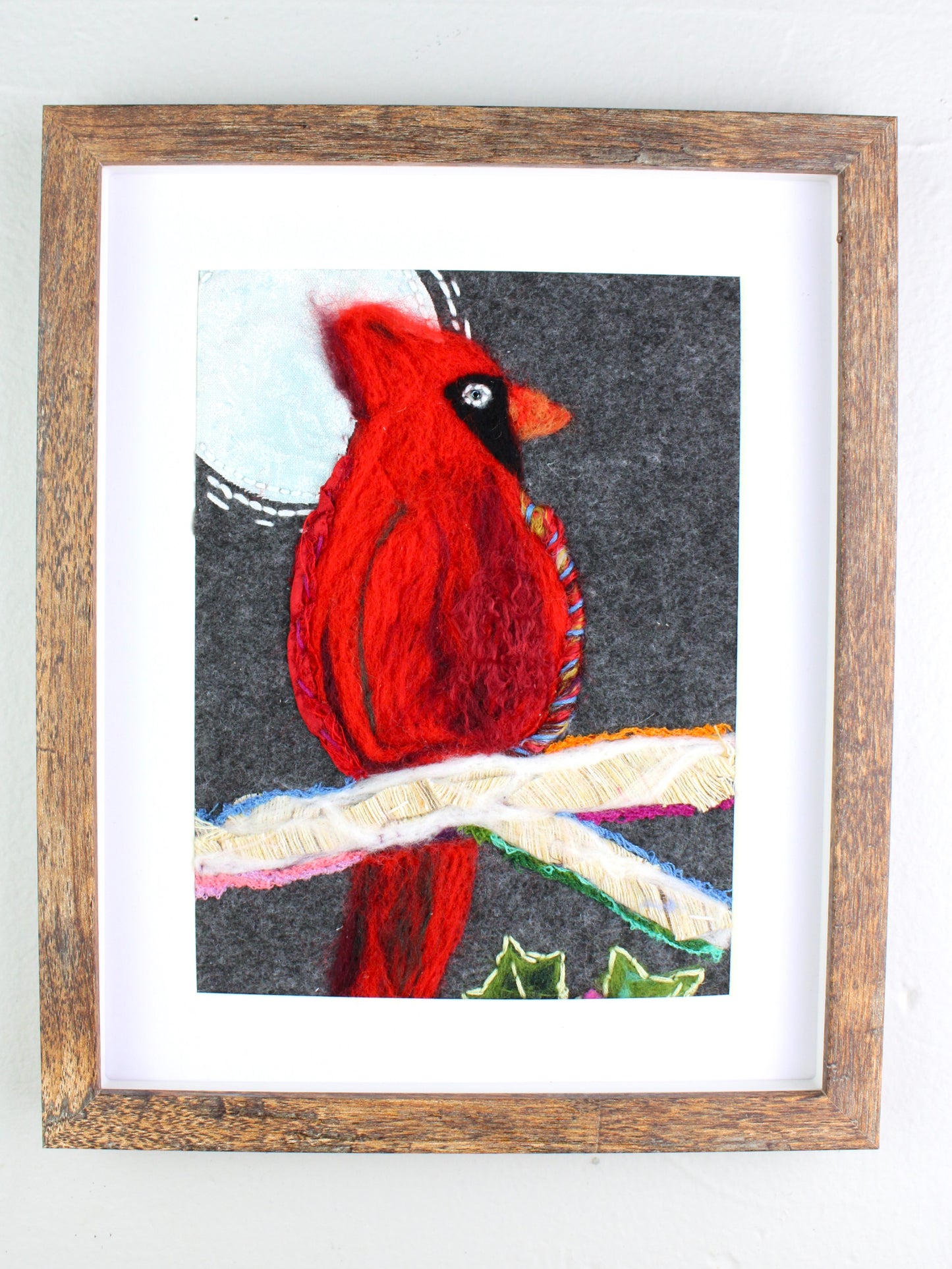 Winter Cardinal Textile Collage | Original One-of-a-Kind