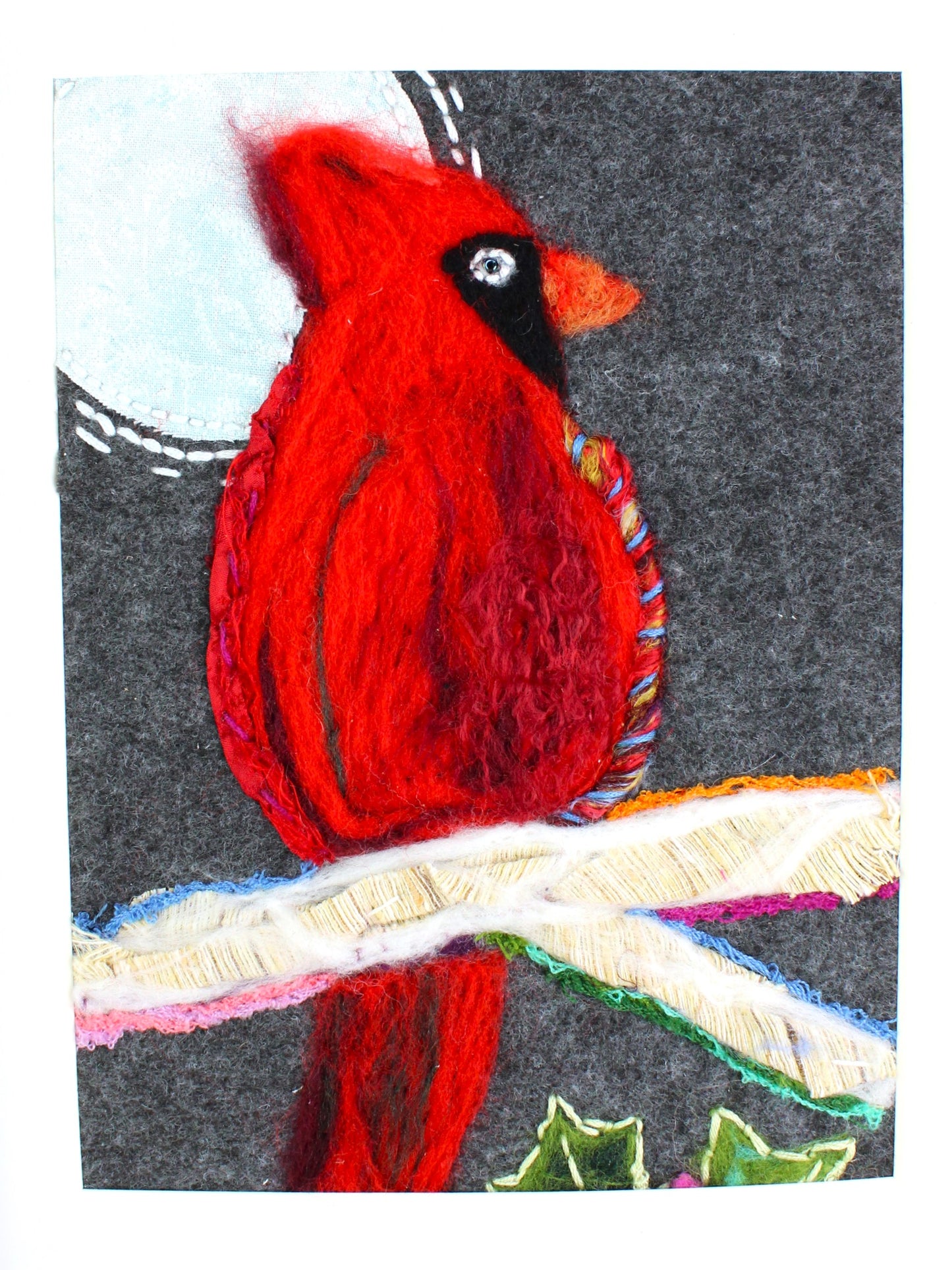 Winter Cardinal Textile Collage | Original One-of-a-Kind