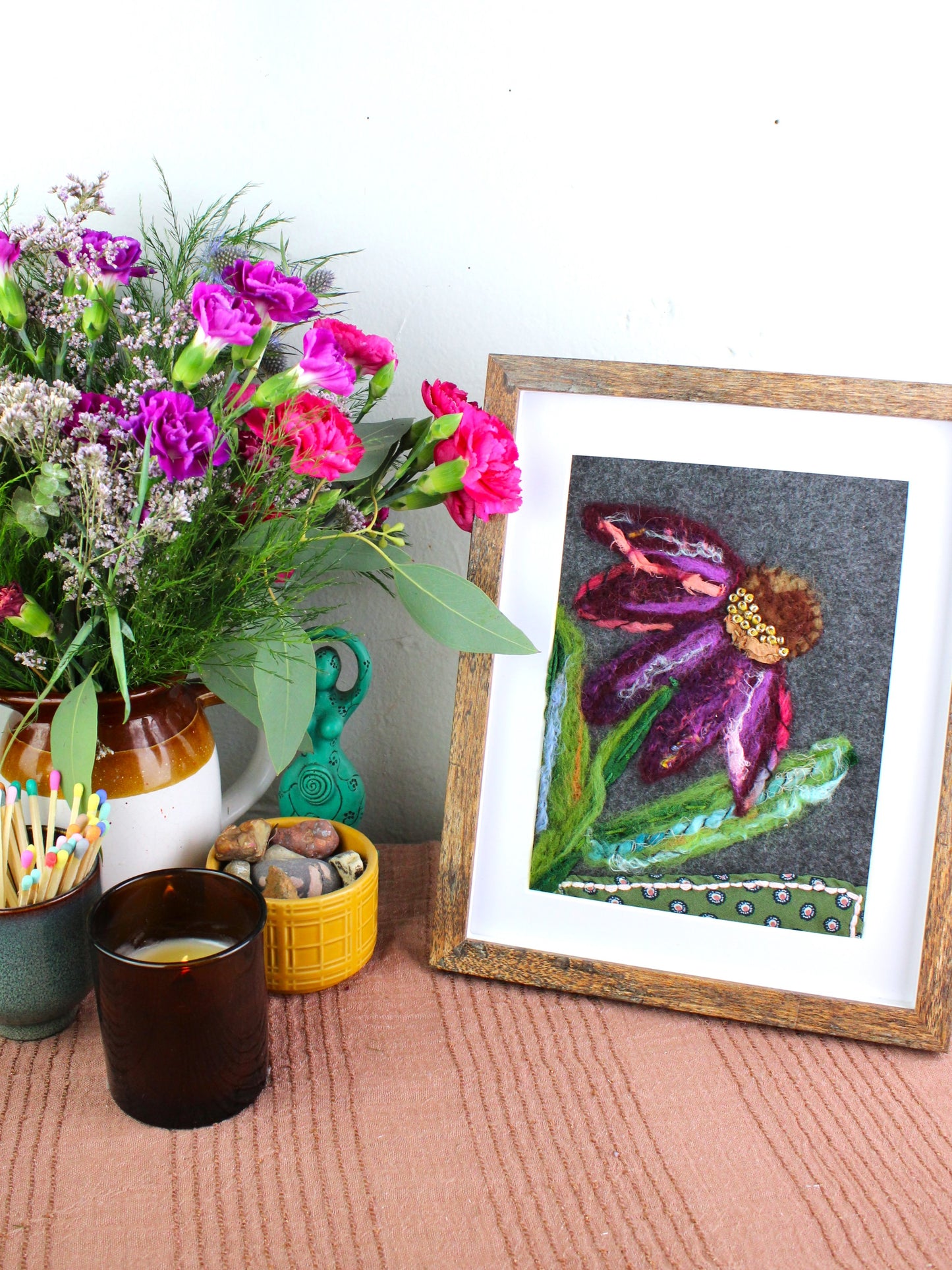 Echinacea Coneflower Textile Collage | Original One-of-a-Kind