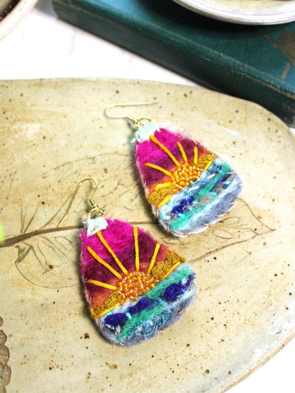 Textile Collage Dangles | Sunrise / Sunset Earrings