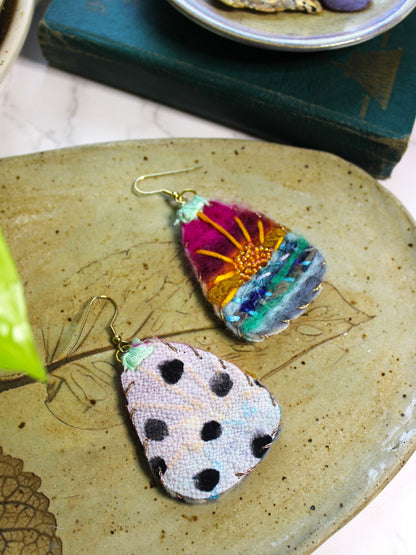 Textile Collage Dangles | Sunrise / Sunset Earrings