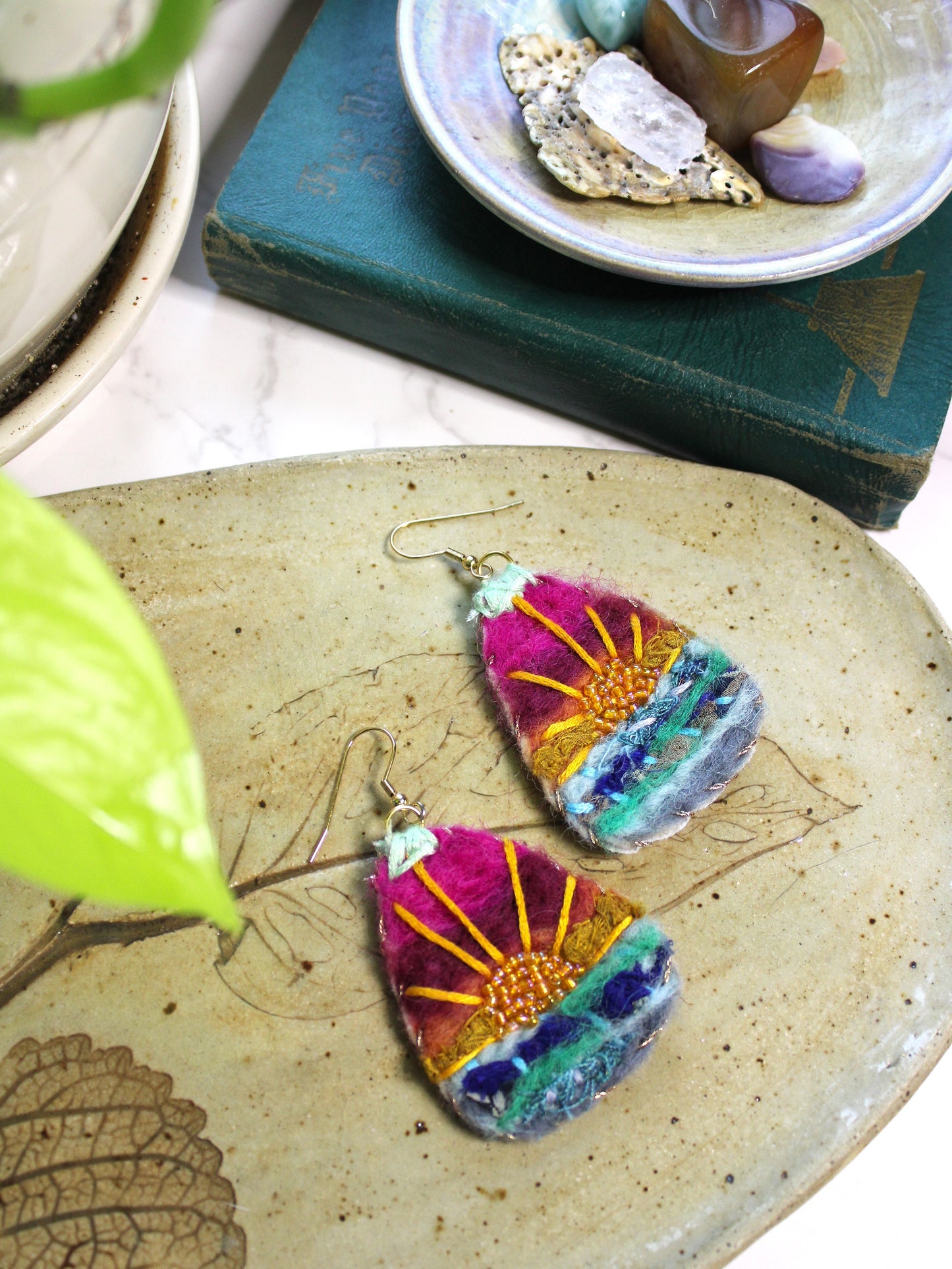 Textile Collage Dangles | Sunrise / Sunset Earrings