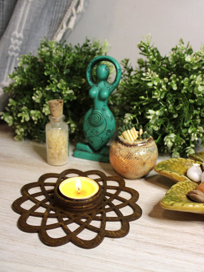 Wooden Mandala Tea Light Candle Holder