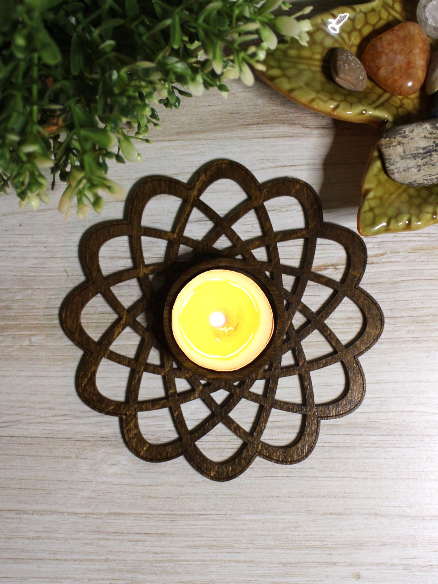 Wooden Mandala Tea Light Candle Holder