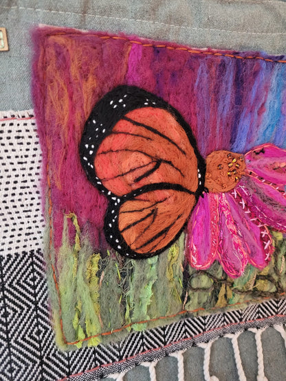 Textile Collage | Monarch Butterfly & Coneflower Totebag