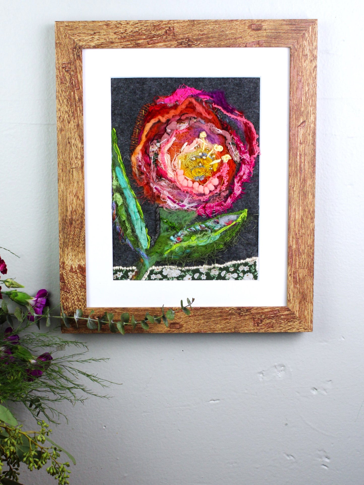 Pink Floral Textile Collage | Original One-of-a-Kind