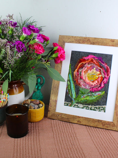 Pink Floral Textile Collage | Original One-of-a-Kind