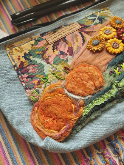 Textile Collage | Pumpkin Sunflower Pouch