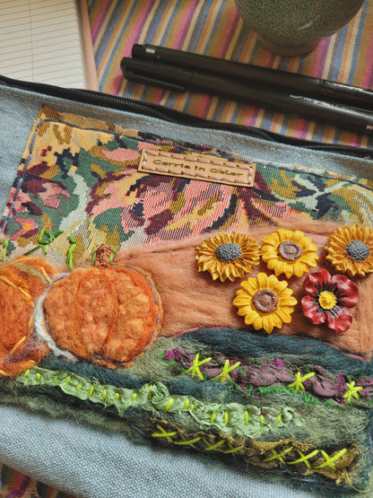 Textile Collage | Pumpkin Sunflower Pouch