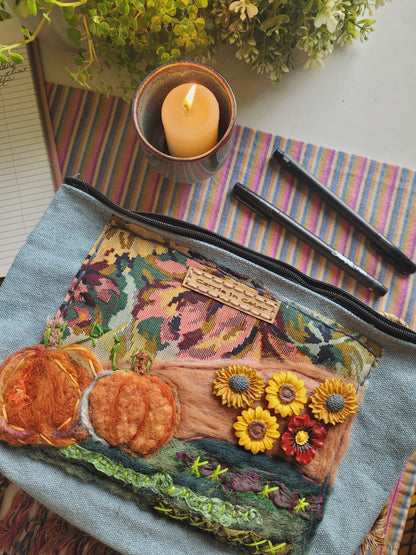 Textile Collage | Pumpkin Sunflower Pouch