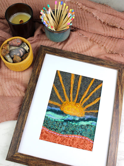 Lake Sunrise Textile Collage | Original One-of-a-Kind