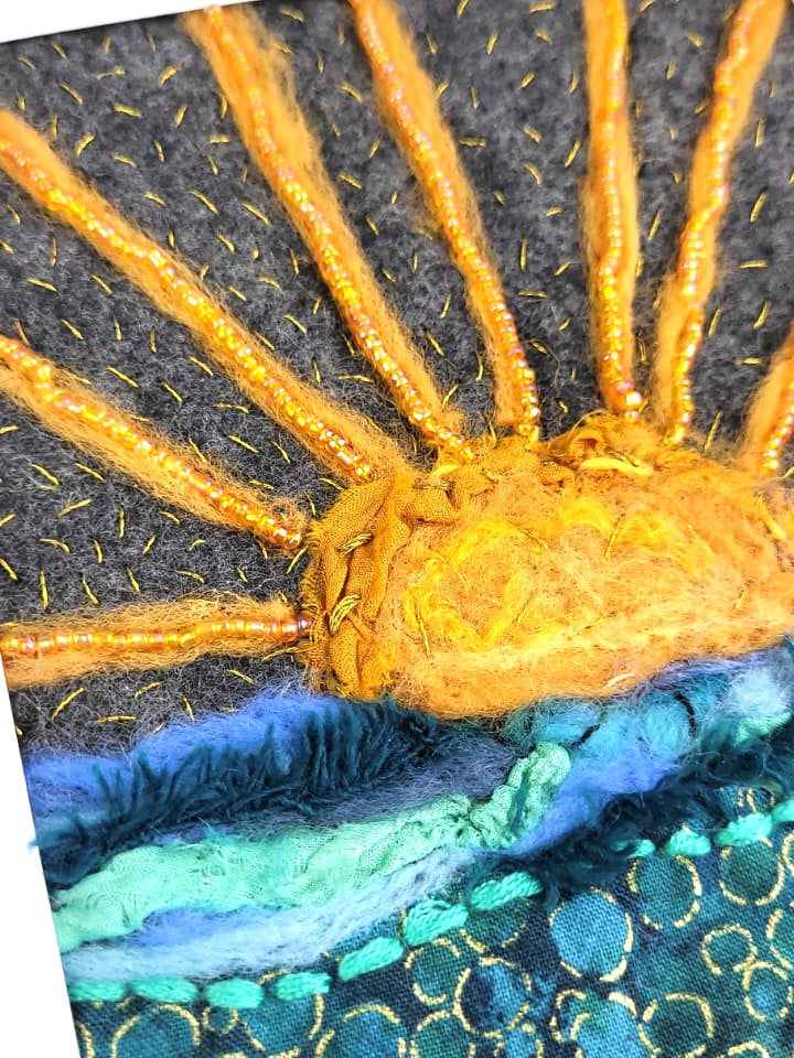 Lake Sunrise Textile Collage | Original One-of-a-Kind