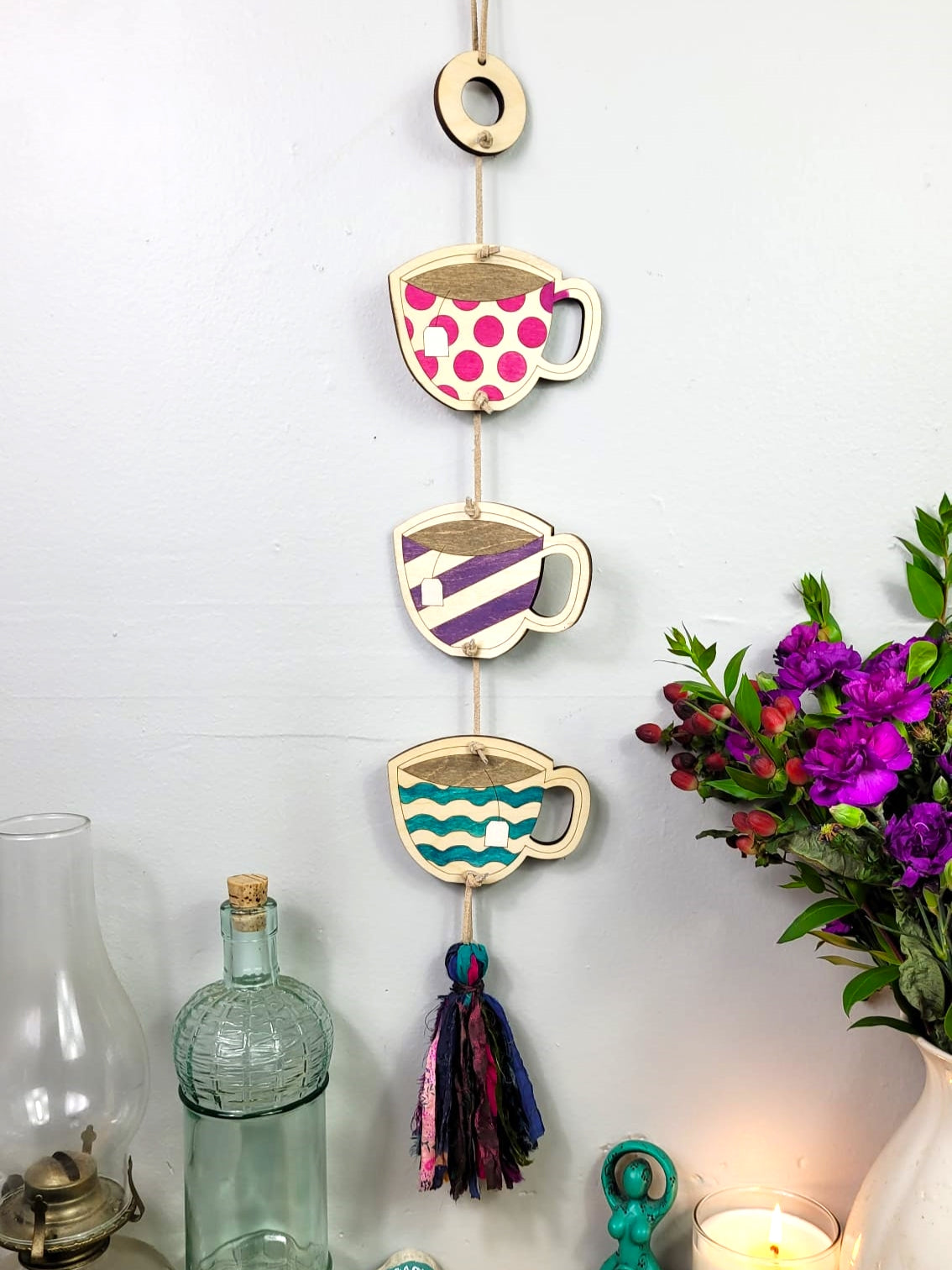 Tea Cups Wall Art | Vertical Wall Hanging