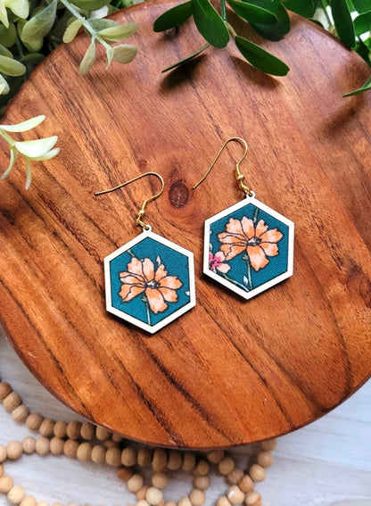 Darcy | Teal & Peach Floral Dangles