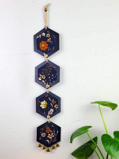 Navy Floral Vertical Wall Hanging